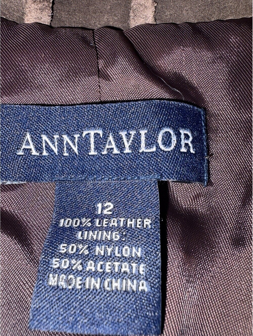 ANN TAYLOR BROWN suede Leather women's Sz 12 Career  Trench Coat Jacket - Picture 5 of 6